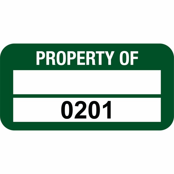 Lustre-Cal VOID Label PROPERTY OF Green 1.50in x 0.75in  1 Blank Pad & Serialized 0201-0300, 100PK 253774Vo2G0201